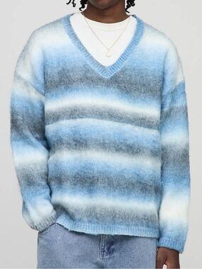 BoohooMAN Men Oversized plus size V Neck Striped Knitted Sweater New With Tag XL